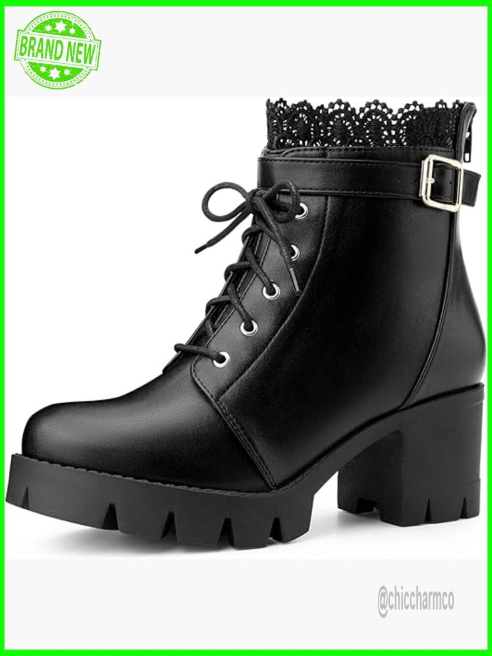Goth Platform Heel Lace Boot Chunky Heel Combat Boots Ankle